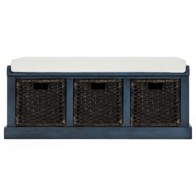 Rustic Storage Bench With 3 Removable Classic Rattan Basket , Entryway Bench With Removable Cushion (Antique Navy) by One Allium Way