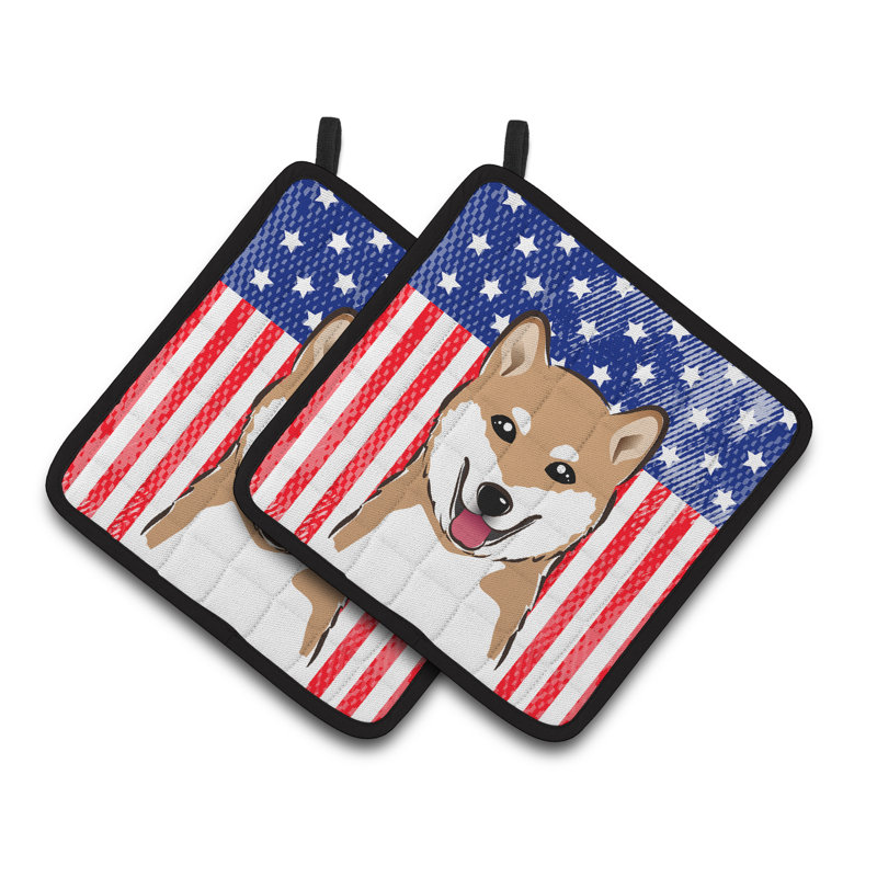 Caroline's Treasures American Flag Striped Polyester Potholder Set