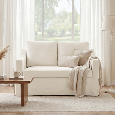 51'' W Linen Like Slipcover Couch  Farmhouse Sofa For Small Room