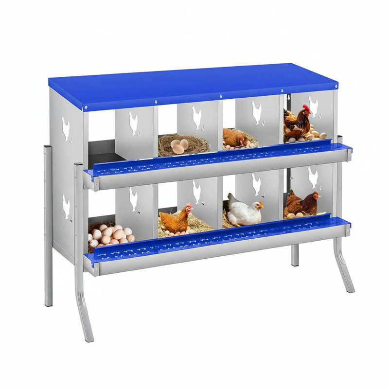 Boîtes de nidification en métal pour poules-8 boîtes de nidification pour poulets avec pattes de fixation pour œufs, boîtes de pondeuses murales pour poules et poulailler, bleu