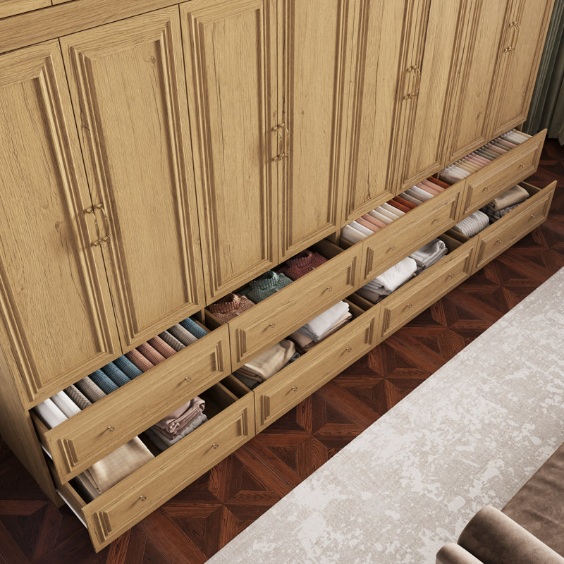 Armoire-penderie à 8 portes et 8 tiroirs, grande capacité, avec rangement supérieur, Yellow