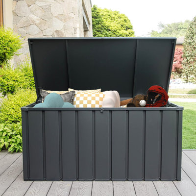 120 Gallon Waterproof Outdoor Deck Box - Lockable, Stores Patio Pillows, Tools  Dark Gray Bin Lockable Storage For Cushions, Garden Items