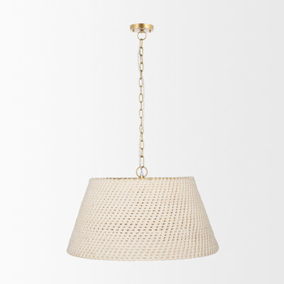 Tosha Is A 1-Light Pendant Featuring A Tapered Drum Shade Woven From Cotton Rope With A Gold Finished Chain And Canopy.
