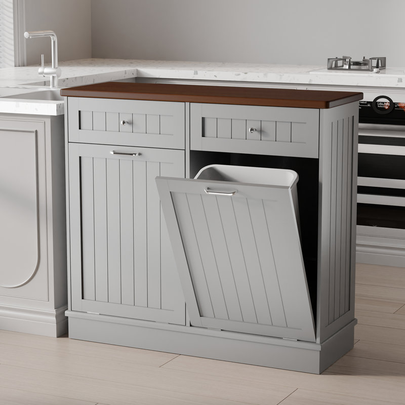 Havant Double Tilt Out Trash Cabinet 20 Gallons Wooden Free Standing(Not include trash can), Gray