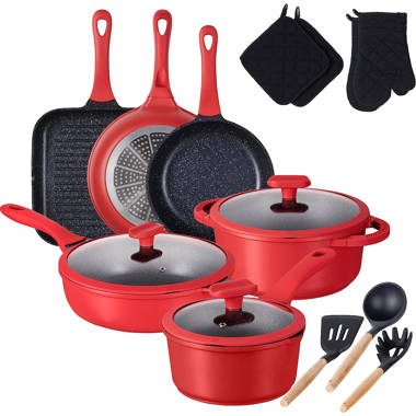 imarku PFOA Free Pots and Pans Set with Granite Coating, Nonstick 16  Pieces, Kitchen Cookware Set Suitable for All Cooktop,Cooking, Gift Cookware,  Red [Video] [Video]