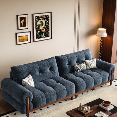 Retro Solid Wood Mid-Century Straight Sofa