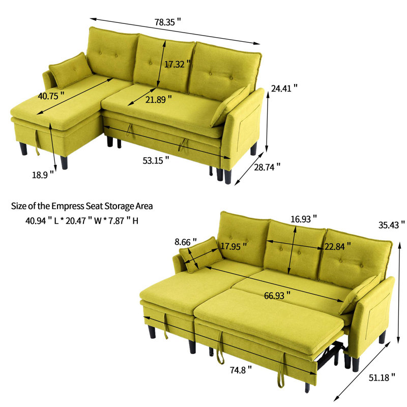 L-shaped Reversible Chaise Sectional Sofa With Storage - Cotton-linen, Green, Office & Apartment Ready, Green
