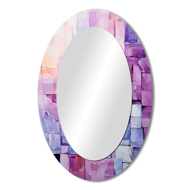 Lilas treillis abstrait formes I - mauve moderne miroir mural ovale, 36 po x 24 po
