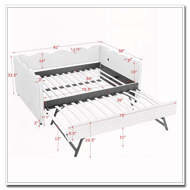 Lit de jour double, Lit gigogne simple, Vert