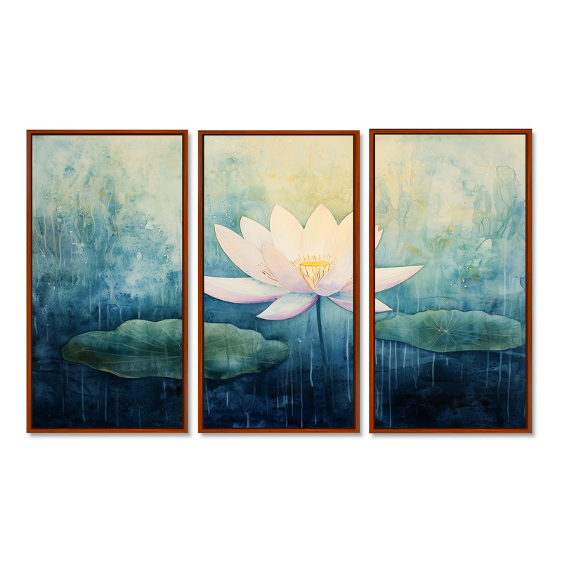 Addix - lot d'art mural lotus, Reproduction avec cadre flottant, Brun, H 28 po x l 36 po
