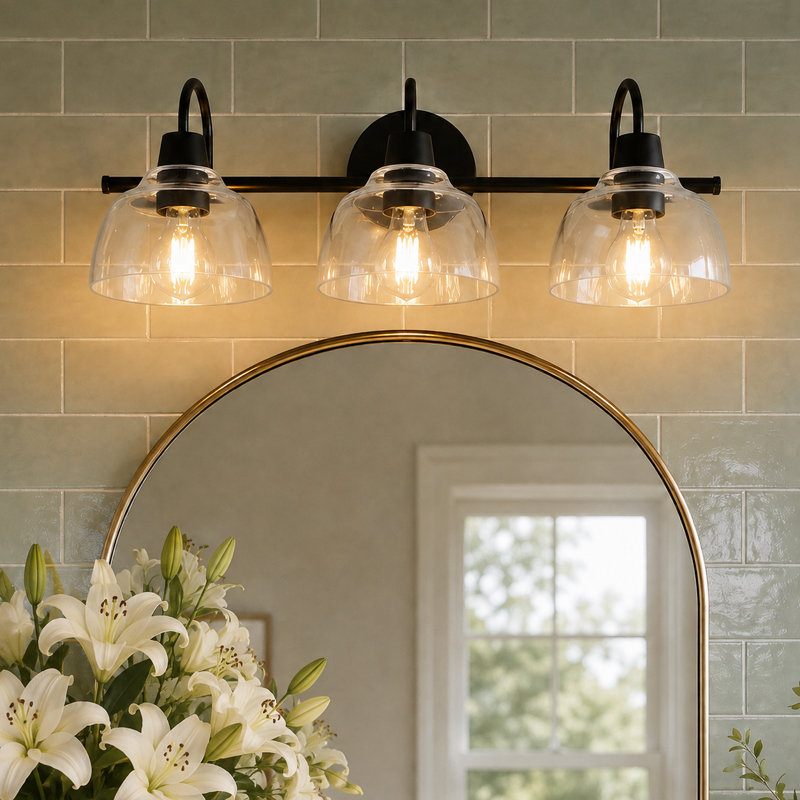 Modern Contemporary 3-Light Black Bell Bathroom Vanity Light Dimmable