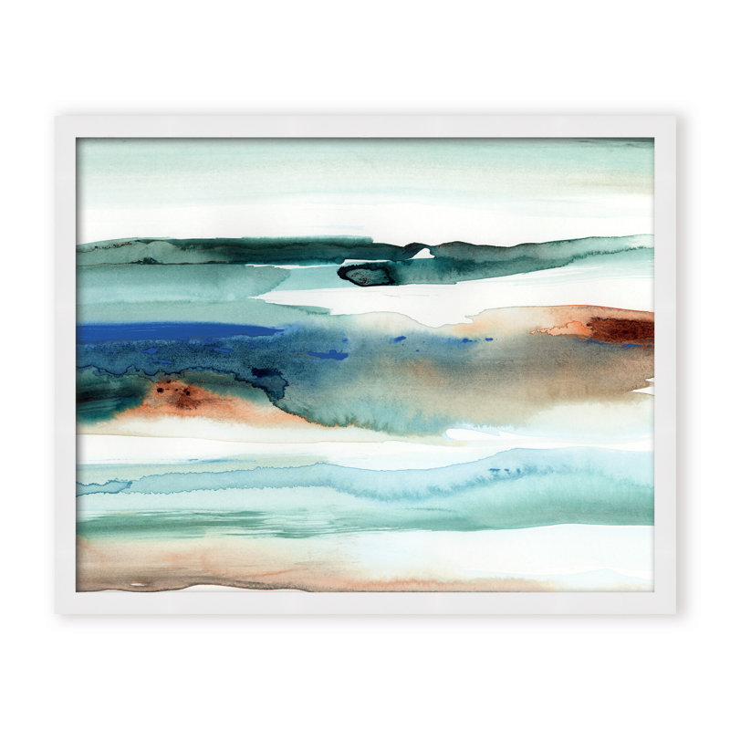 Coastal Retreat Beach Waves Abstract, 16" H x 24" W x 1.125" D, Beige, Framed Matted Print