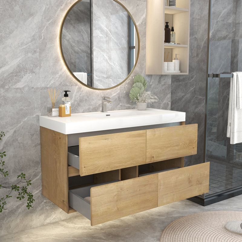 47'' Single Bathroom Vanity with Plastic Top, Oak