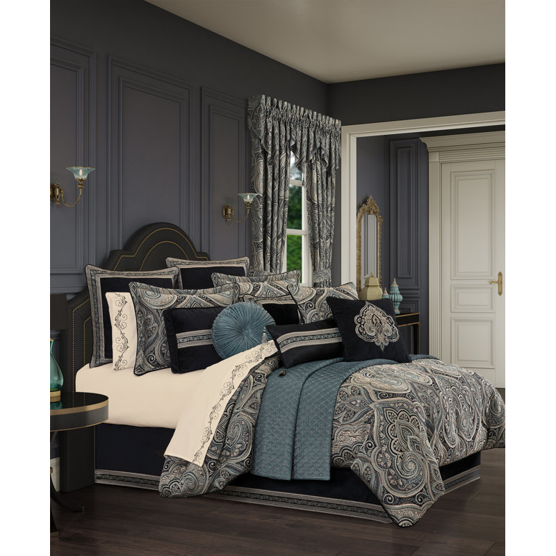 Queen Black and Teal Reversible Comforter Set