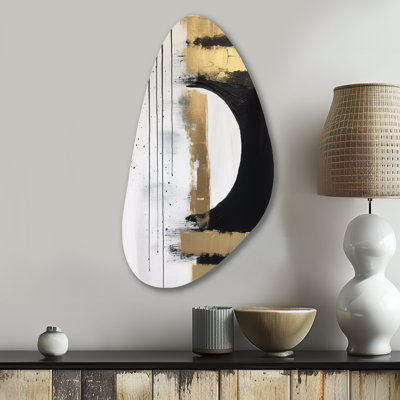 Minimal Joy In Black And Gold V - Abstract Painting Fall Shape Assymterical Metal Wall Art