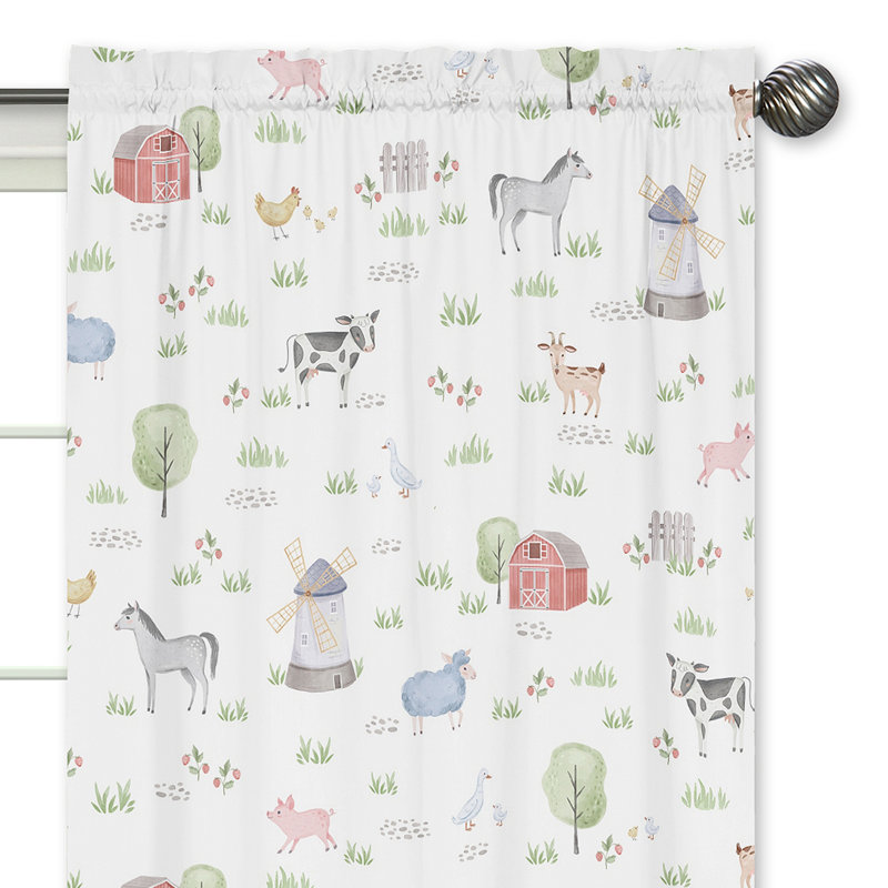 Panneaux de rideaux semi-transparents avec passe-tringle floral Farm Animals