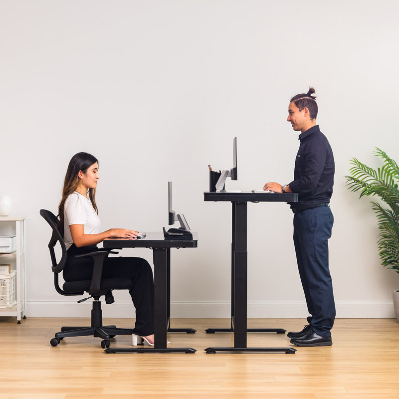 Black Adjustable Glass Top Standing Desk with USB Port