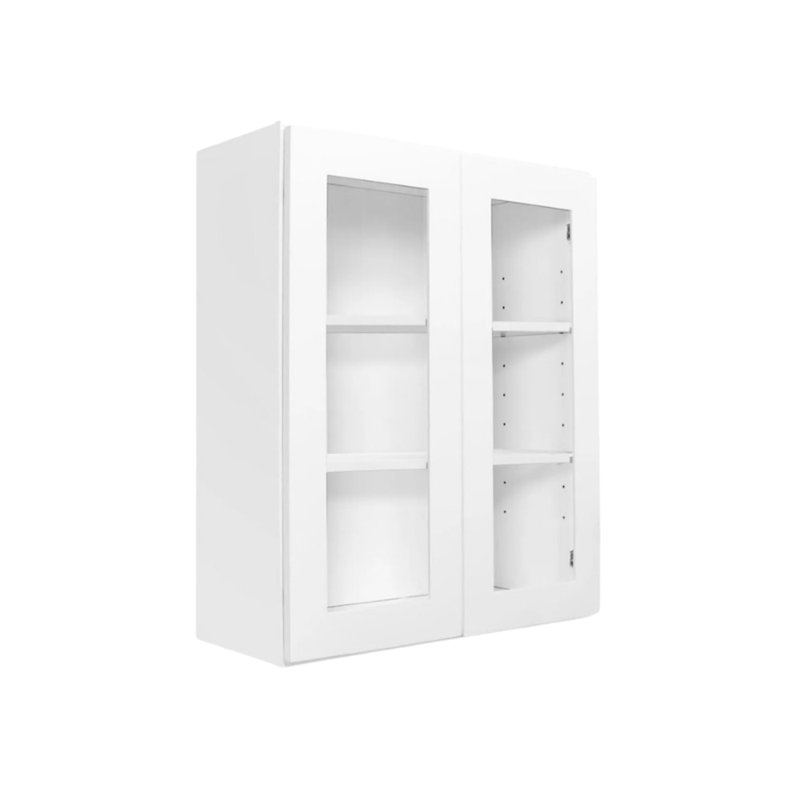 Slim White Shaker Plywood Wall Cabinet with Glass Doors