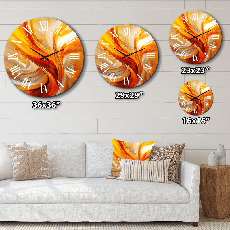 Horloge murale orange à motif abstrait fractal chaud VII, Très grand