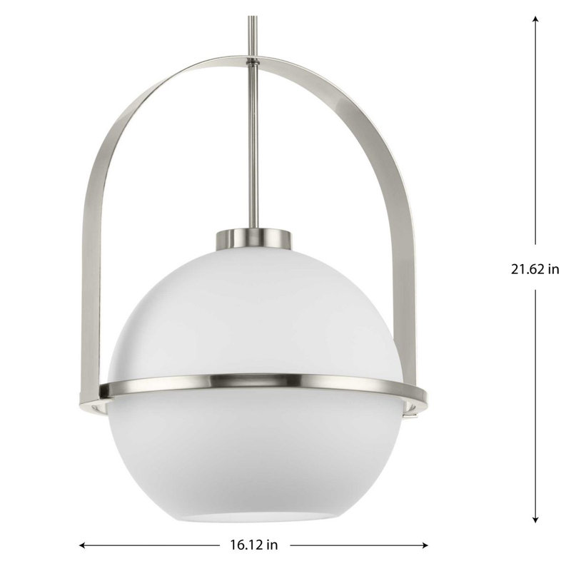Luminaire suspendu simple à 1 lumière Jamya, Nickel brossé, H 21,62 po x l 16,12 po x P 16,12 po