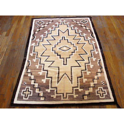 Neutral Color Antique Tribal Geometric Flatwoven Native American Navajo Rug
