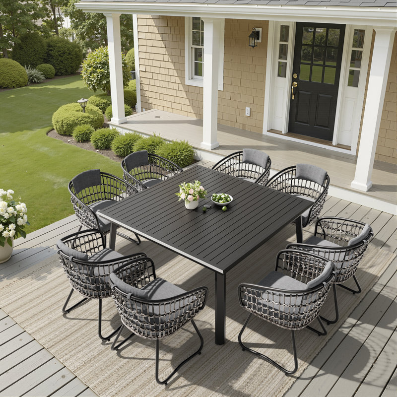 8 - Person Aluminum Dining Set With Removable Cushions And Umbrella Hole, Gray