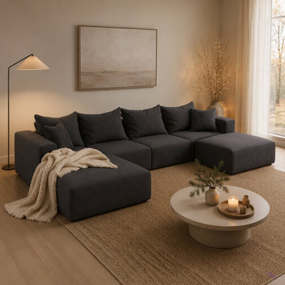 Canapé surdimensionné en os éponge Boneless, ensemble de canapé modulaire rembourré moderne, ensemble de canapé modulaire modulaire avec 6 coussins, canapé-lit combiné gratuit pour le salon, la chambre à coucher