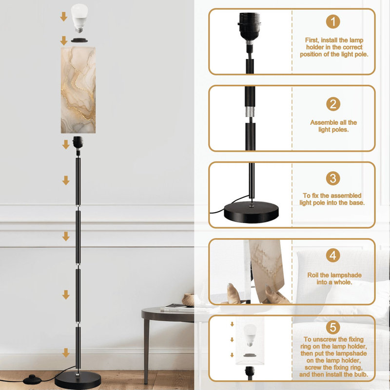 Lampe sur pied en marbre liquide réaliste à intensité variable moderne avec télécommande et pédale, abat-jour, abat-jour haut, lampe de coin pour le salon, la chambre et le bureau