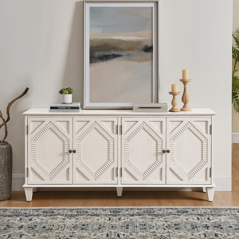 Buffet 65,5 po Mid Century Modern Buffet, Blanc antique