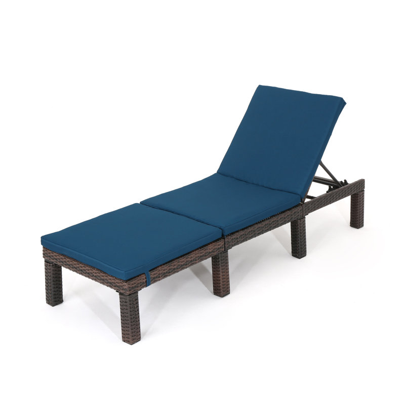 Gailya Outdoor Wicker Chaise Lounge , Cushion Included, Blue