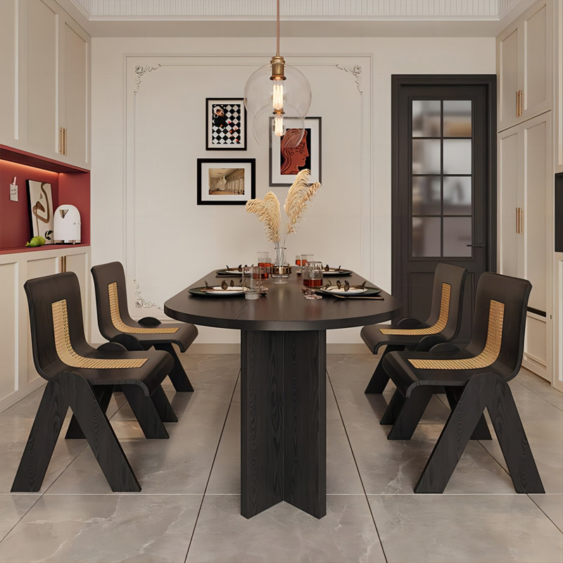 Table de salle à manger ovale en bois massif de style rétro, H 29,53 po x l 110,24 po x P 39,37 po