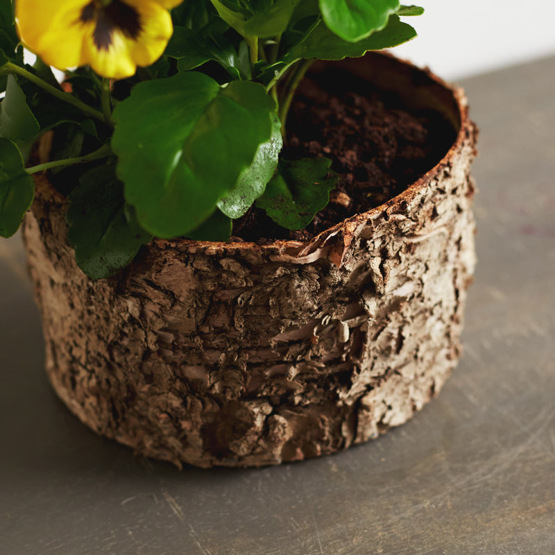 Yellow Pansy Faux Plant Arrangement in Birch Planter