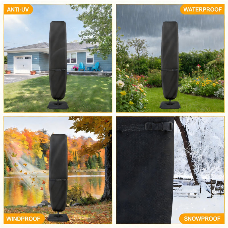 Patio Umbrella Cover for Double-Sided Umbrella, Heavy Duty Outdoor Cover with Support Pole and Zipper, (Black)