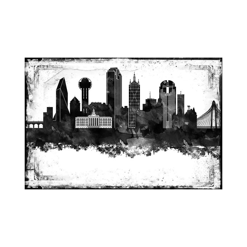 Dallas Black And White Framed Skylines - Print on Canvas, 45.72cm H x 66.04cm W x 3.81cm D, Wrapped Canvas