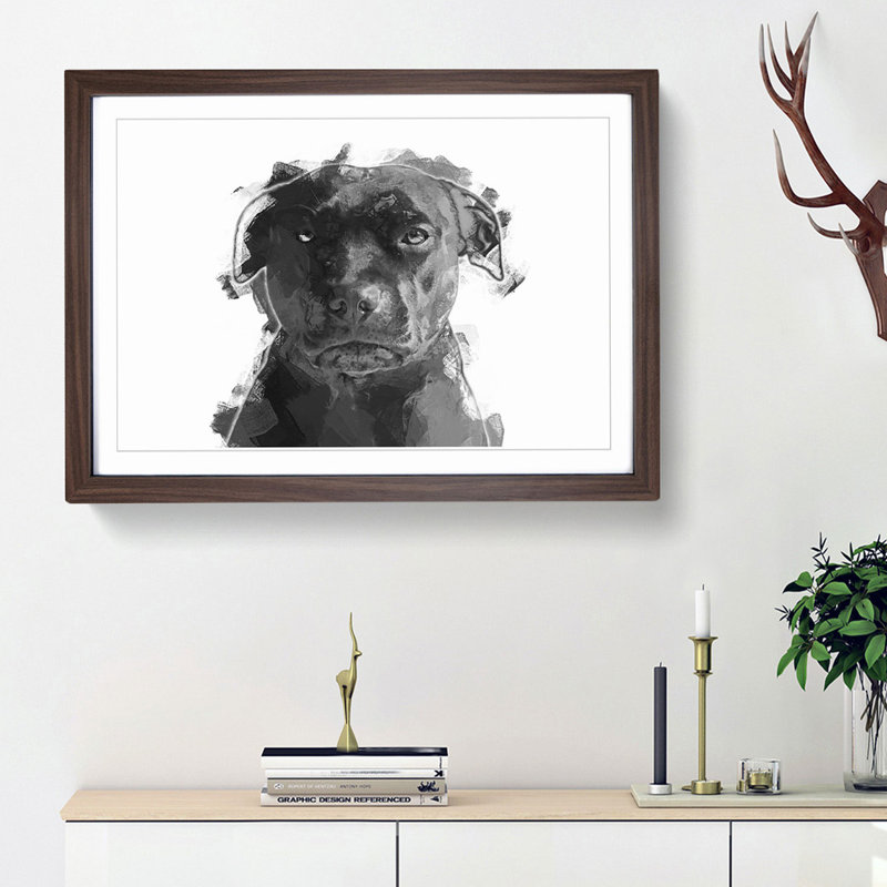 Staffordshire Bull Terrier Dog in Abstract - Picture Frame Graphic Art Print, Walnut Framed, 27cm H x 36cm W x 2cm D