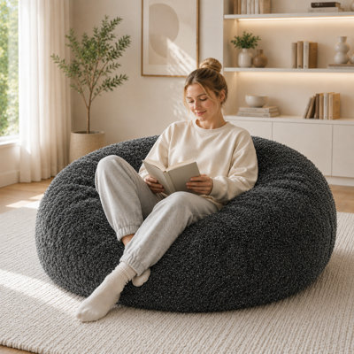 4FT Oversized Bean Bag Chair with High-Density Foam Filling, Corduroy Fabric Cover, Washable Cover, Non-Slip Bottom and Curved Ergonomic Design, Lounge Chair for Adults, Living Room, Bedroom