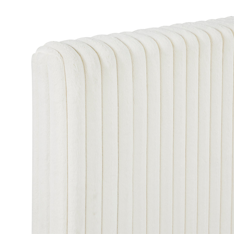 Luxueux lit blanc nacré avec revêtement en tissu d'ameublement et tête de lit pour chambre à coucher 1 pièce, Très grand lit
