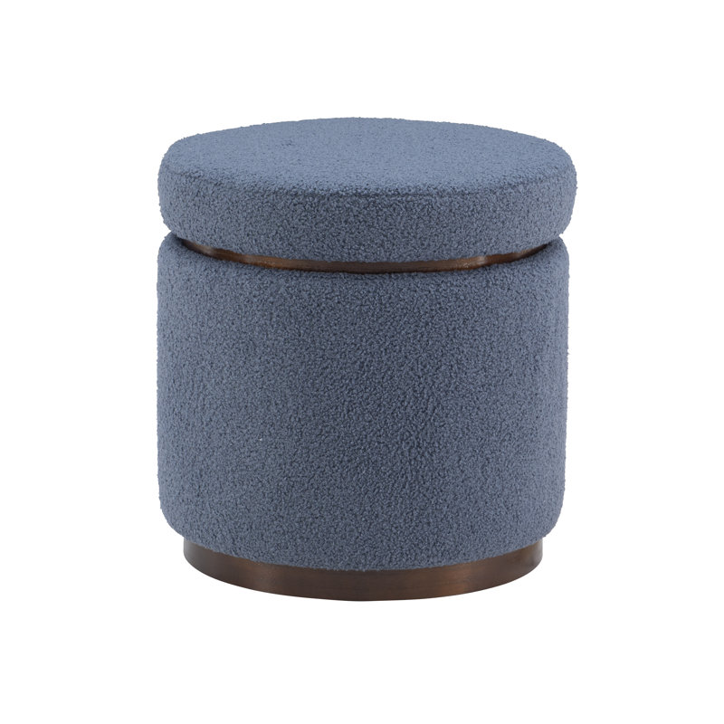 Thurleigh Round Sherpa Ottoman with Storage, Blue Performance Sherpa