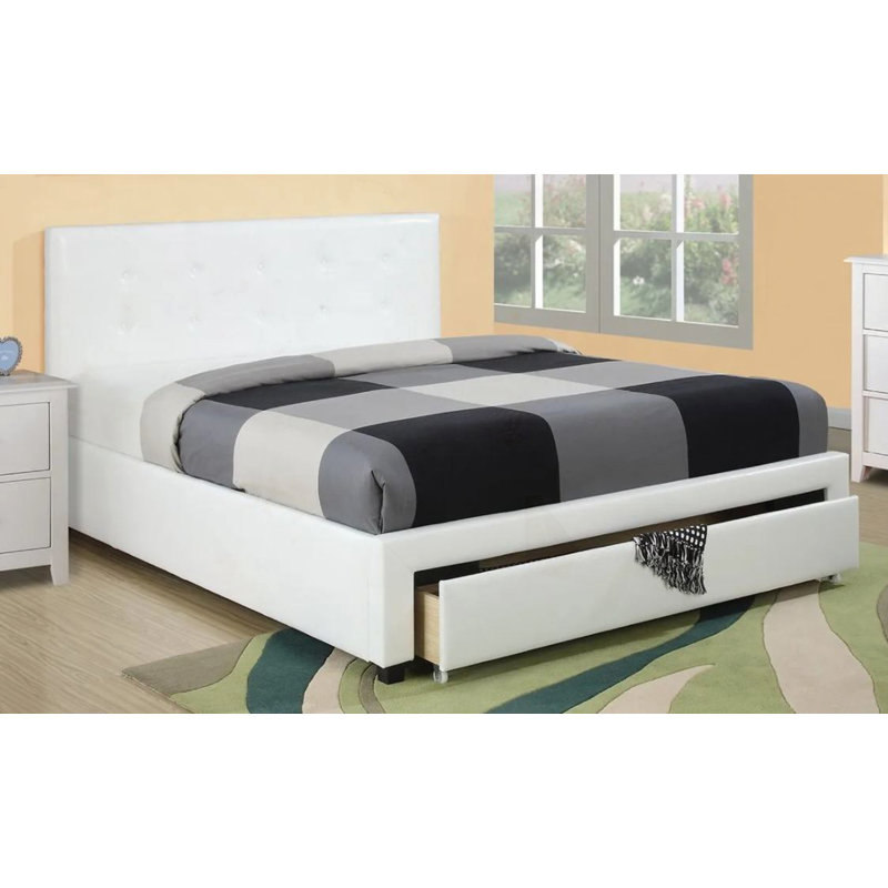 Lit plateforme tapissier Robertia, Grand, Blanc