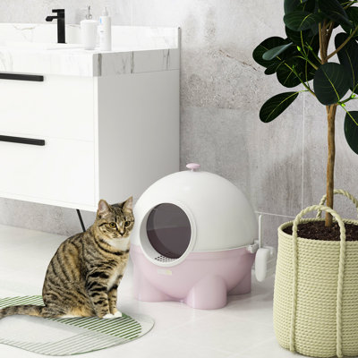 Cat Litter Box, Large, Hooded With Lid & Leaking Sand Pedal, Odor-, Pink, 20.94" X 20" 19", Box , Large Sized, Lid, Included, 19