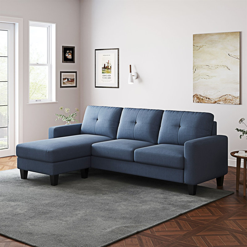 Matteus Upholstered Sectional Left Hand Facing, Blue Polyester