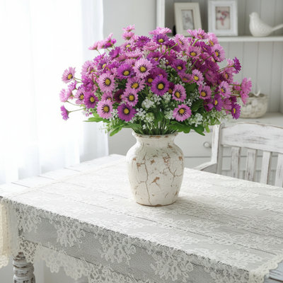 13.77" Artificial Daisy Bouquets, Set of 6 Faux Floral Arrangements for Home Wedding Table Centerpiece Decor
