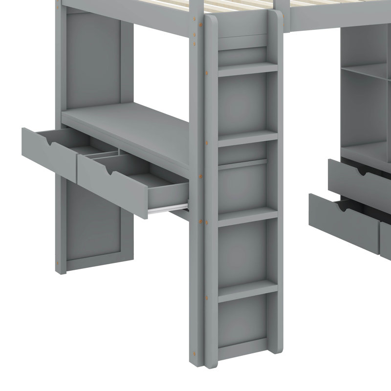 Lit mezzanine avec grandes tablettes Jonavan, gris, Double