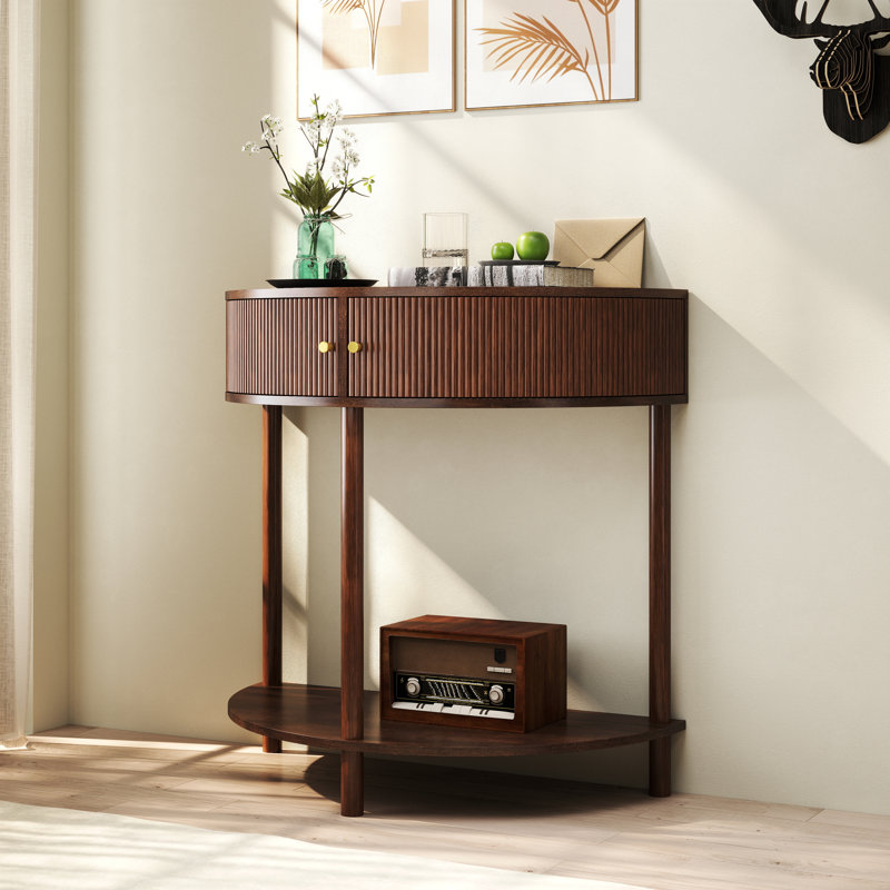 Louie Half-Moon Console Table with 2 Doors and Bottom Shelf