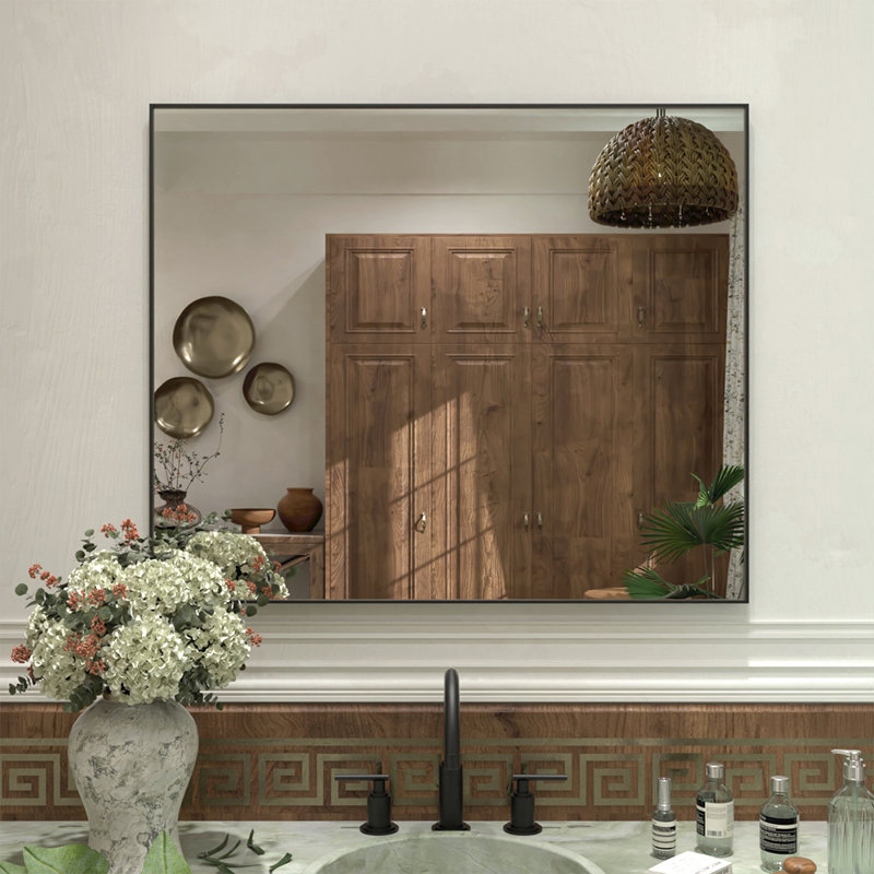 Miroir de salle de bain mural rectangulaire l 36 po x H 30 po, 36 po x 30 po, Noir mat