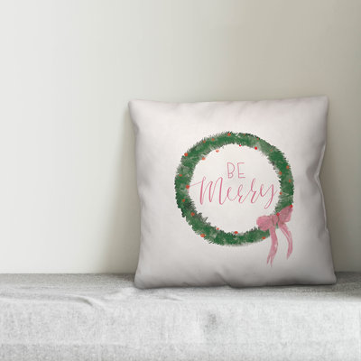  Be Merry Wreath Throw Pillow Cover