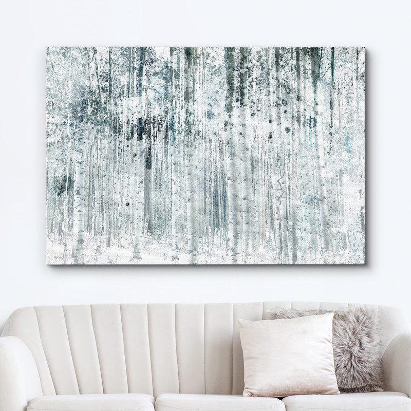 Paysage industriel, noir, blanc et bleu sarcelle, forêt, nature sauvage, technique mixte, paysage rustique, Toile tendue