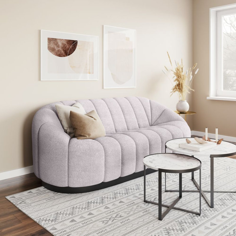 Light Gray Shearling-Style Modern Reception Sofa