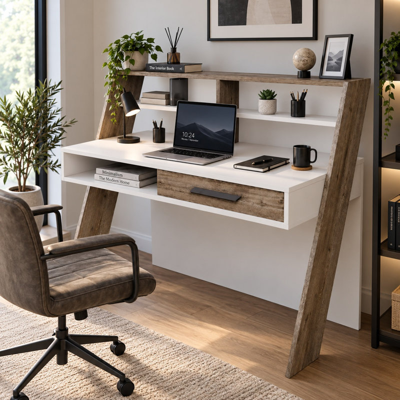 Modular Particle Board / Chipboard Computer Desk, White Weathered Oak