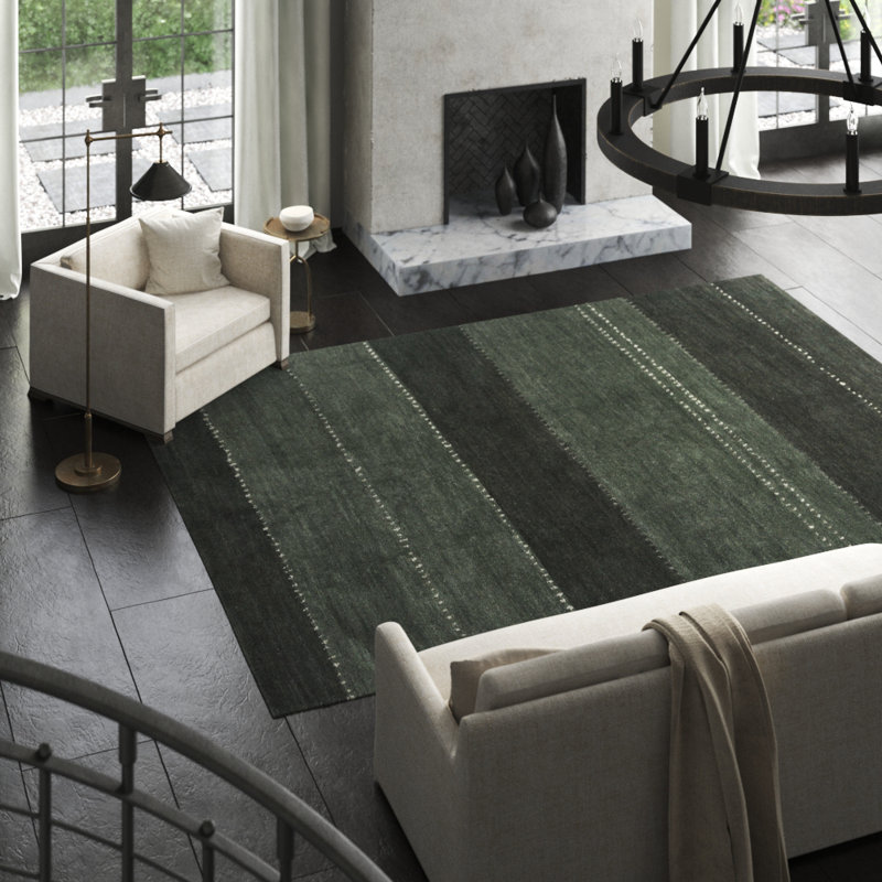 Supai Wool Striped Area Rug in Green, Rectangle 8' x 10'